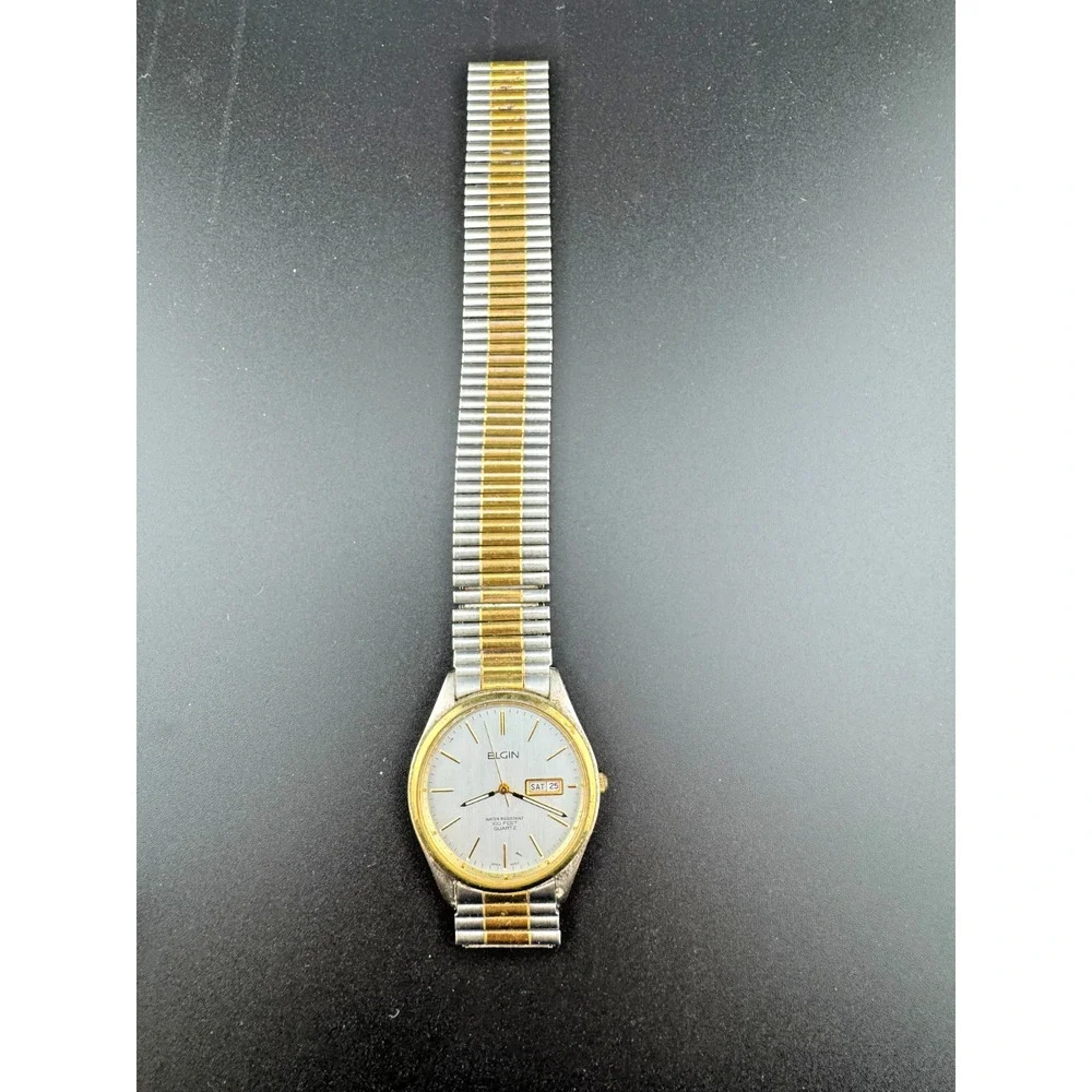 Elgin Quartz Watch Two Tone Day Date 100ft Resist